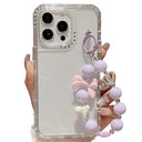 iPhone 16 Pro Max Glitter stødsikkert hybrid cover med håndledsrem - gennemsigtig