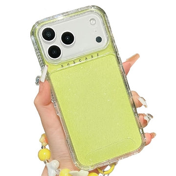 iPhone 17 Pro Max Glitter stødsikkert hybrid cover med håndledsrem - gul