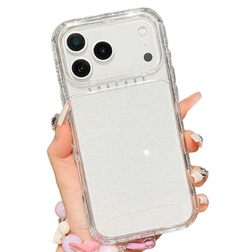 iPhone 17 Pro Glitter stødsikkert hybrid cover med håndledsrem - gennemsigtig