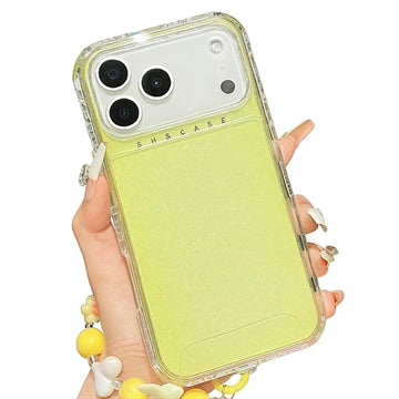 iPhone 17 Pro Glitter stødsikkert hybrid cover med håndledsrem - gul
