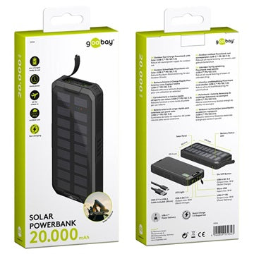 Goobay Hurtig Solcelle Powerbank 20000mAh - USB-C, USB - Sort
