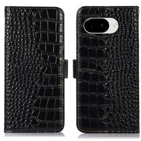Google Pixel 10a Crocodile Series Læderpung med RFID - Sort