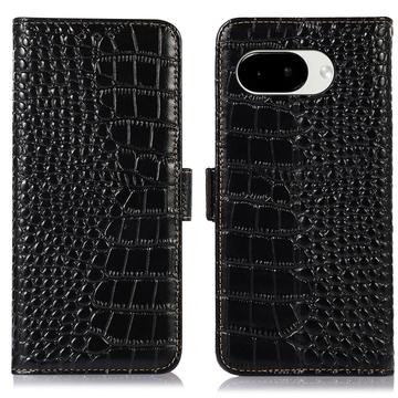Google Pixel 10a Crocodile Series Læderpung med RFID - Sort