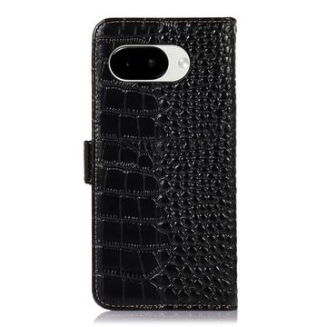 Google Pixel 10a Crocodile Series Læderpung med RFID - Sort
