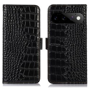 Google Pixel 11 Pro Crocodile Series Læderpung med RFID - Sort