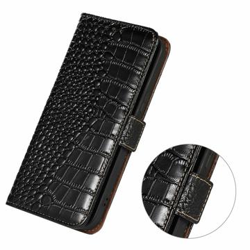 Google Pixel 11 Pro Crocodile Series Læderpung med RFID - Sort