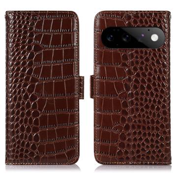 Google Pixel 11 Pro Crocodile Series Læderpung med RFID - Brun