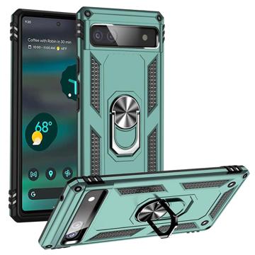 Google Pixel 6a Hybrid Cover med Metal Stativ - Grøn