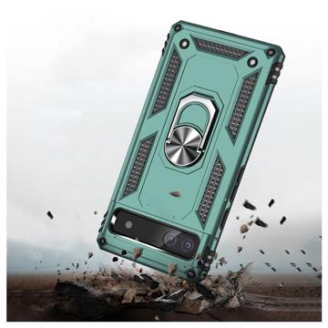 Google Pixel 6a Hybrid Cover med Metal Stativ - Grøn