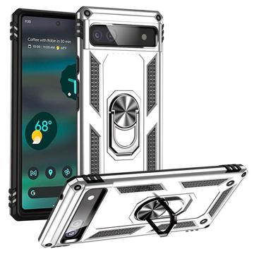 Google Pixel 6a Hybrid Cover med Metal Stativ - Sølv