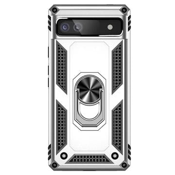 Google Pixel 6a Hybrid Cover med Metal Stativ - Sølv