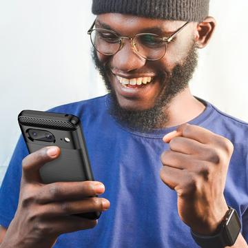 Google Pixel 8 Børstet TPU Cover - Karbonfiber - Sort