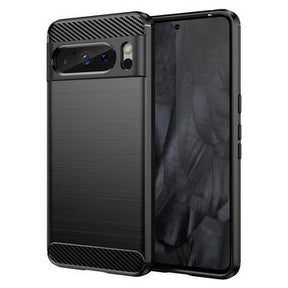 Google Pixel 8 Pro Børstet TPU Cover - Karbonfiber - Sort