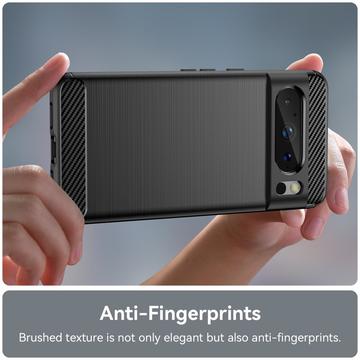 Google Pixel 8 Pro Børstet TPU Cover - Karbonfiber - Sort