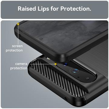 Google Pixel 8 Pro Børstet TPU Cover - Karbonfiber - Sort