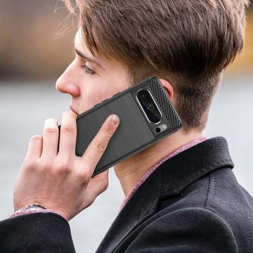 Google Pixel 8 Pro Børstet TPU Cover - Karbonfiber - Sort