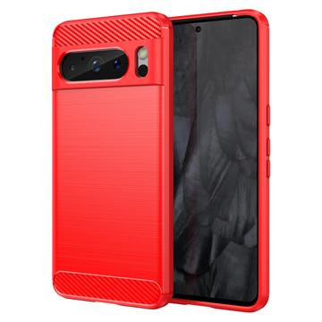 Google Pixel 8 Pro Børstet TPU Cover - Karbonfiber - Rød