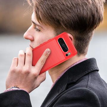 Google Pixel 8 Pro Børstet TPU Cover - Karbonfiber - Rød