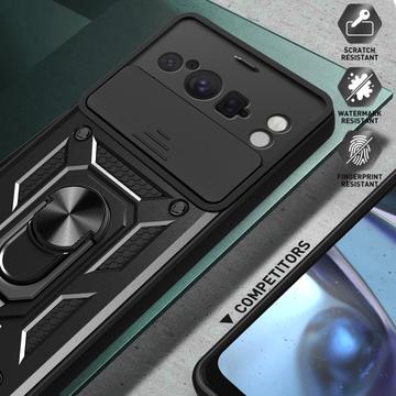 Google Pixel 8 Pro Roterende Ring Hybrid Cover med Kameraskjold - Sort