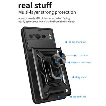 Google Pixel 8 Pro Roterende Ring Hybrid Cover med Kameraskjold - Sort