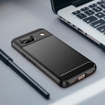 Google Pixel 8a Børstet TPU Cover - Karbonfiber - Sort
