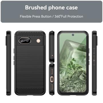 Google Pixel 8a Børstet TPU Cover - Karbonfiber - Sort