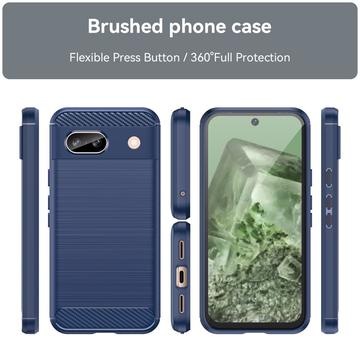 Google Pixel 8a Børstet TPU Cover - Karbonfiber - Blå