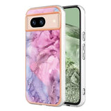 Google Pixel 8a Marmormønster Galvaniseret IMD TPU Cover - Blå / Pink