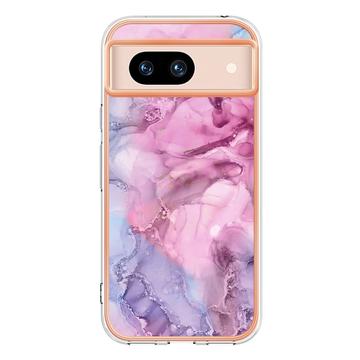 Google Pixel 8a Marmormønster Galvaniseret IMD TPU Cover - Blå / Pink