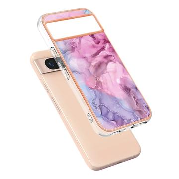 Google Pixel 8a Marmormønster Galvaniseret IMD TPU Cover - Blå / Pink