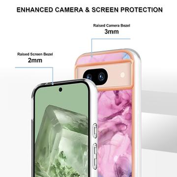 Google Pixel 8a Marmormønster Galvaniseret IMD TPU Cover - Blå / Pink