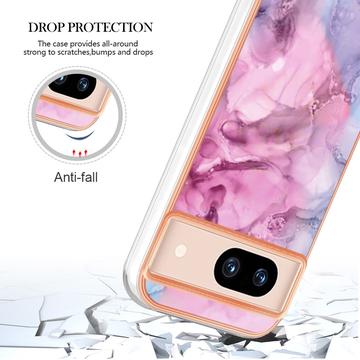 Google Pixel 8a Marmormønster Galvaniseret IMD TPU Cover - Blå / Pink
