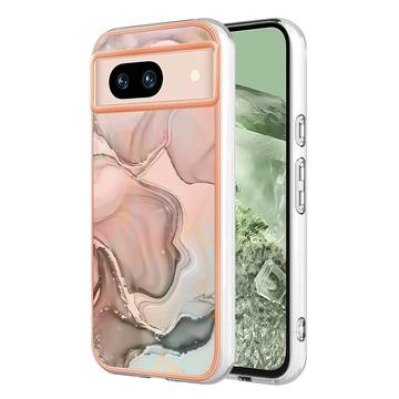 Google Pixel 8a Marmormønster Galvaniseret IMD TPU Cover - Pink