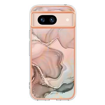 Google Pixel 8a Marmormønster Galvaniseret IMD TPU Cover - Pink