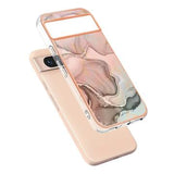 Google Pixel 8a Marmormønster Galvaniseret IMD TPU Cover - Pink