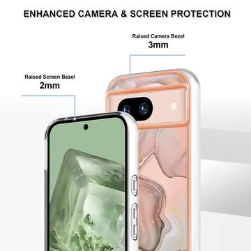Google Pixel 8a Marmormønster Galvaniseret IMD TPU Cover - Pink