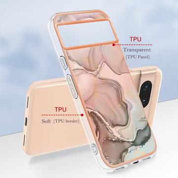 Google Pixel 8a Marmormønster Galvaniseret IMD TPU Cover - Pink