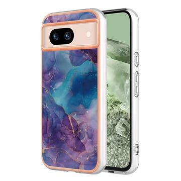 Google Pixel 8a Marmormønster Galvaniseret IMD TPU Cover - Lilla