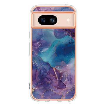 Google Pixel 8a Marmormønster Galvaniseret IMD TPU Cover - Lilla