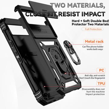 Google Pixel 8a Roterende Ring Hybrid Cover med Kameraskjold - Sort