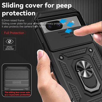 Google Pixel 8a Roterende Ring Hybrid Cover med Kameraskjold - Sort