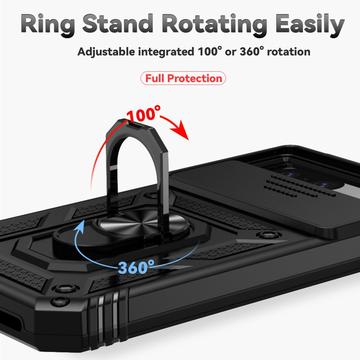 Google Pixel 8a Roterende Ring Hybrid Cover med Kameraskjold - Sort