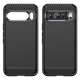 Google Pixel 9/9 Pro Børstet TPU Cover - Karbonfiber - Sort