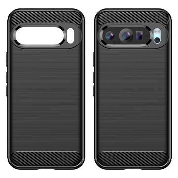 Google Pixel 9/9 Pro Børstet TPU Cover - Karbonfiber - Sort