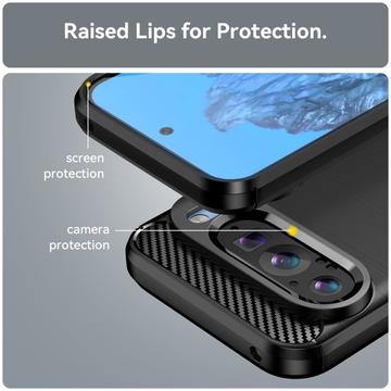Google Pixel 9/9 Pro Børstet TPU Cover - Karbonfiber - Sort