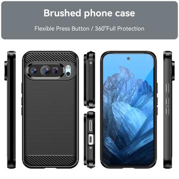 Google Pixel 9/9 Pro Børstet TPU Cover - Karbonfiber - Sort