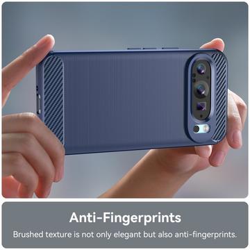 Google Pixel 9/9 Pro Børstet TPU Cover - Karbonfiber - Blå