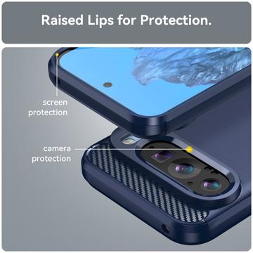 Google Pixel 9/9 Pro Børstet TPU Cover - Karbonfiber - Blå
