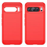 Google Pixel 9/9 Pro Børstet TPU Cover - Karbonfiber - Rød