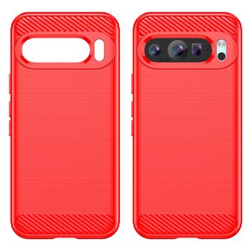 Google Pixel 9/9 Pro Børstet TPU Cover - Karbonfiber - Rød